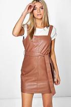 Boohoo Sadie Faux Leather Tie Front Pinafore Dress