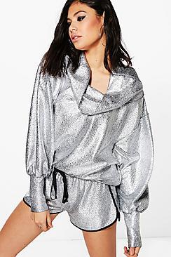 Boohoo Molly Metallic Cowl Neck Sweatshirt