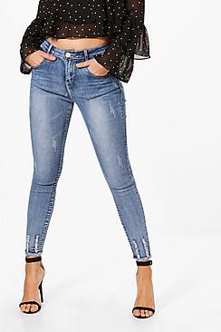Boohoo High Waist Destroyed Hem Skinny Jeans