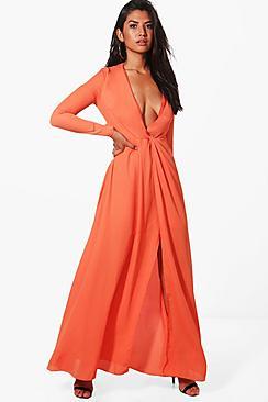 Boohoo Rachel Crepe Knot Front Maxi Dress