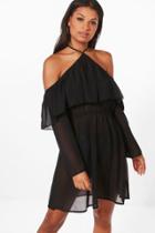 Boohoo Hol Extreme Cold Shoulder Georgette Dress Black