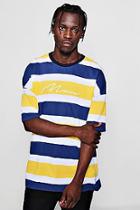 Boohoo Man Signature Stripe Pique Drop Shoulder T-shirt