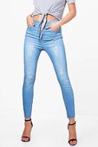 Boohoo Ruth High Rise Distressed Thigh Skinny Jeans