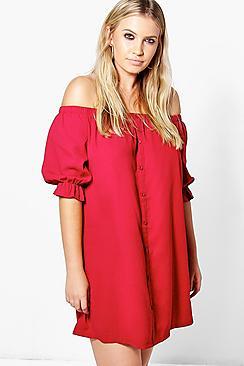 Boohoo Plus Emmie Off The Shoulder Shift Dress