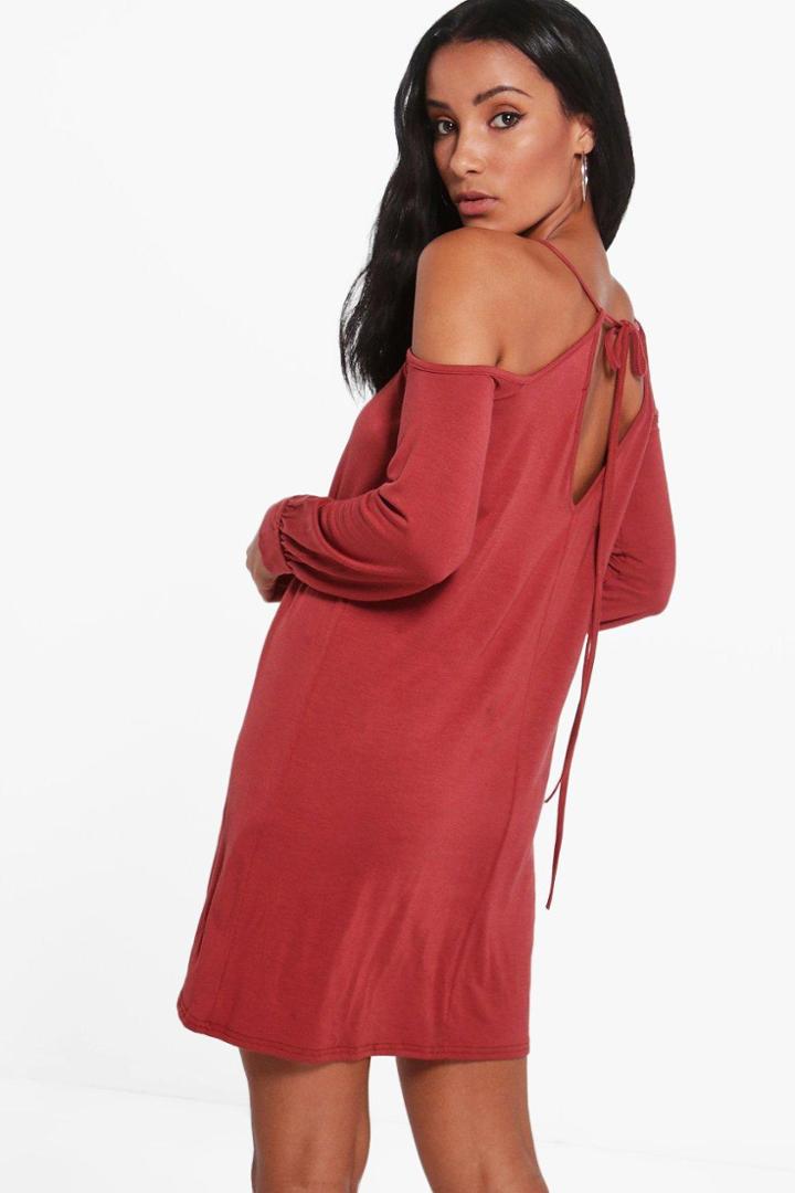 Boohoo Jessica Tie Back Shift Dress Cinnamon