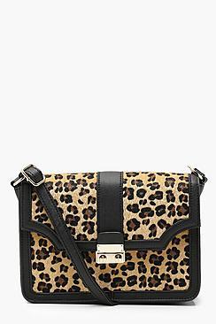 Boohoo Leopard And Metal Lock Cross Body