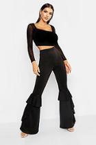 Boohoo Ruffle Hem Flared Trousers