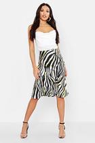 Boohoo Bias Satin Zebra Print Midi Skirt