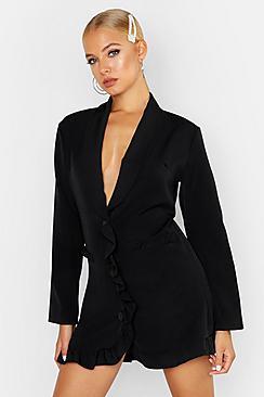 Boohoo Frill Trim Blazer Dress