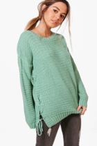 Boohoo Petite Olivia Lace Up Side Jumper Sage