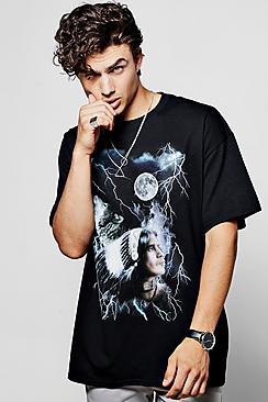 Boohoo Oversized Lightening Print T Shirt