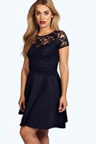 Boohoo Plus Eliza Lace Panelled Skater Dress Navy