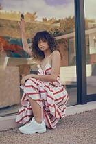 Boohoo Zendaya Stripe Satin Ruffle Maxi Dress