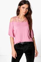 Boohoo Emma Strappy Neck Flare Sleeve Top Rose