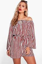 Boohoo Plus Katie Striped Off The Shoulder Playsuit