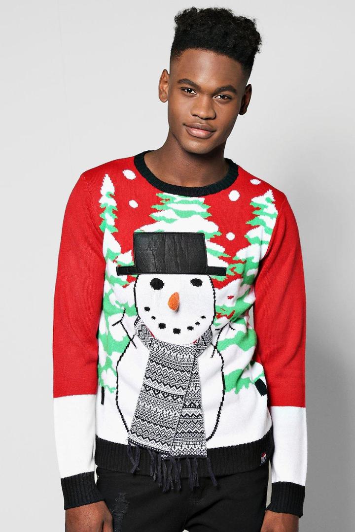 Boohoo Top Hat Snowman Xmas Jumper Red