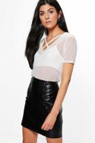 Boohoo Leah Cross Strap Mesh T-shirt Ivory