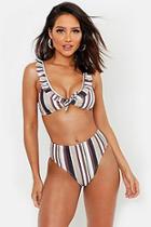 Boohoo Striped Ruffle Trim Bikini