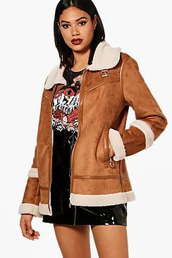 Boohoo Molly Boutique Faux Sherpa Bonded Aviator Jacket