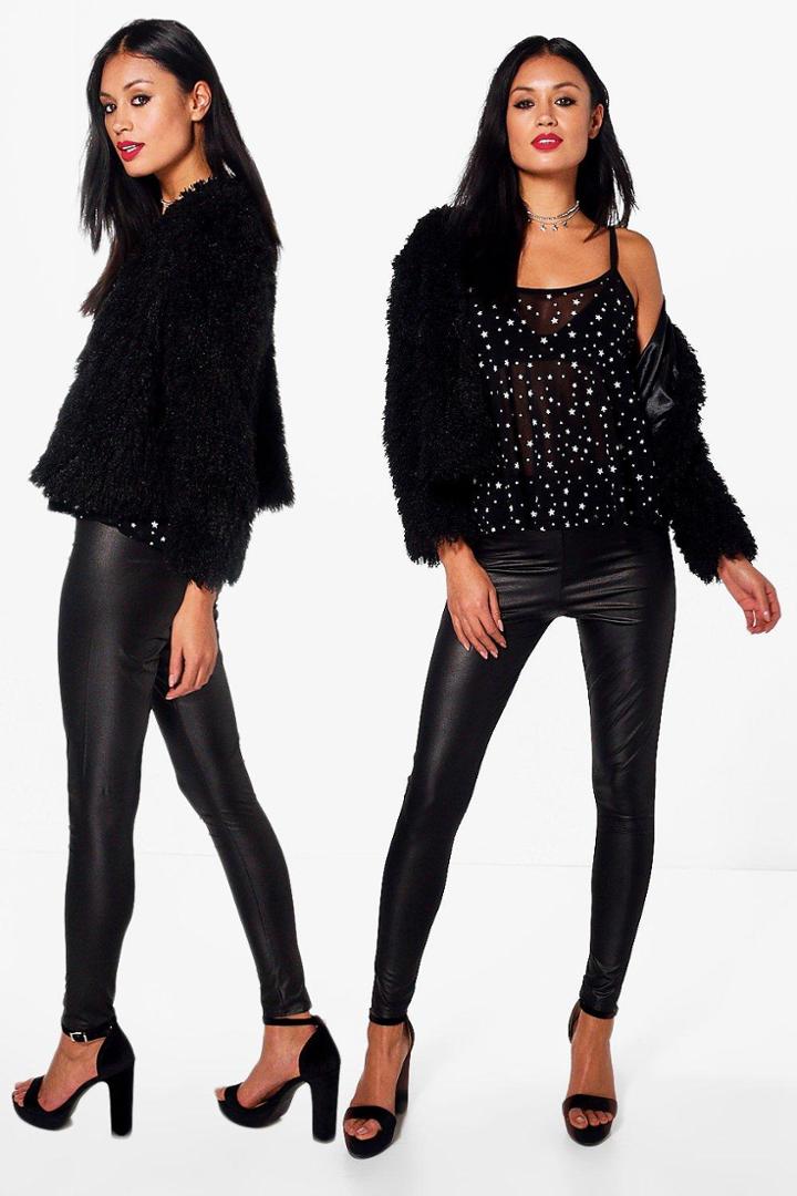 Boohoo Aura 2 Pack Basic Wet Look Leggings Black