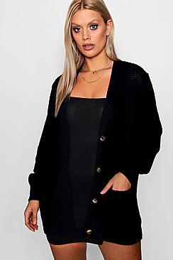 Boohoo Plus Button Through Cardigan In Rib