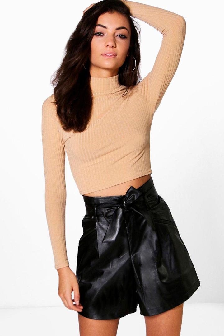 Boohoo Tall Maebell Pu Tie Waist Shorts Black