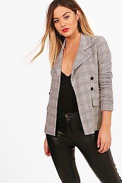 Boohoo Petite Katie Check Button Sleeve Blazer