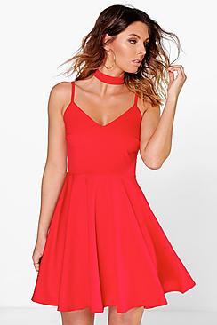 Boohoo Poppy Choker Strappy Skater Dress