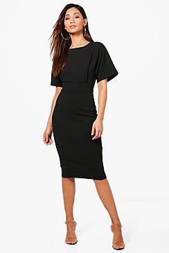 Boohoo Petite Louise Tie Waist Formal Wiggle Midi Dress