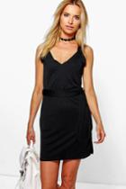 Boohoo Clare Tab Top Belted Mini Shift Dress Black
