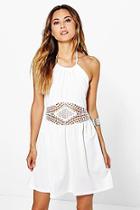 Boohoo Cara Crochet Insert Mini Halterneck Neck Dress