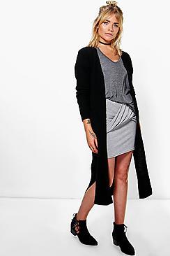 Boohoo Ellie Side Split Midi Fisherman Cardigan