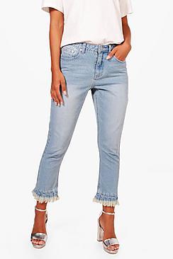 Boohoo Petite Julia Raw Hem Light Wash Ankle Grazer Jean