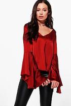 Boohoo Evelyn Plunge Flare Sleeve Woven Top