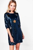 Boohoo Boutique Yasmin Sequin Star Applique Shift Dress Navy