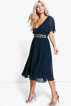 Boohoo Boutique Embellished Waist Midi Dress