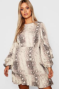 Boohoo Plus Snake Print Ruffle Dress