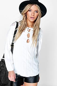 Boohoo Tia Lace Panel Pleated Smock Blouse
