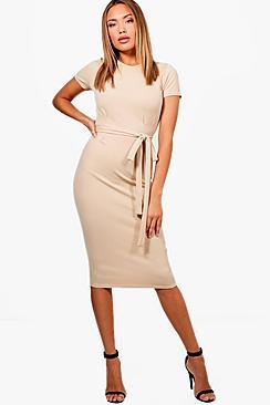 Boohoo Tie Waist Fitted Dress