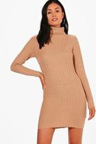 Boohoo Lucy Longline Ribbed Roll Neck Tunic