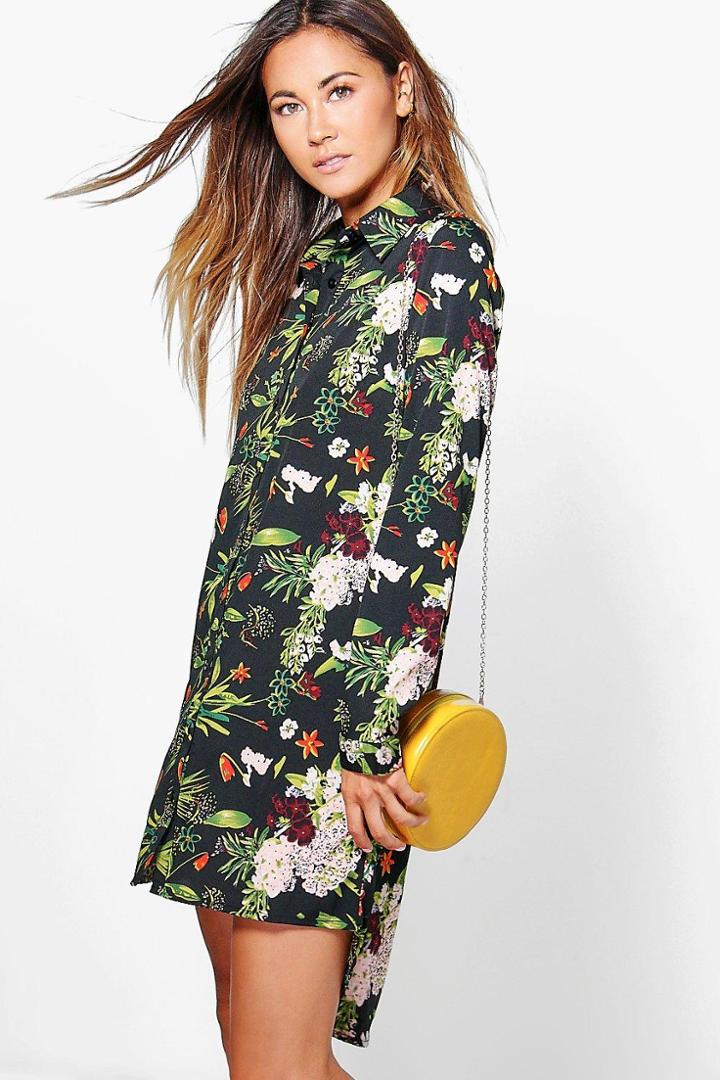 Boohoo Hollie Floral Shirt Dress Black