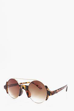 Boohoo Brown Lense Round Frame Sunglasses