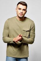 Boohoo Long Sleeve Military Pocket T Shirt Khaki