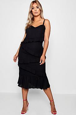 Boohoo Plus Suzie Multi Ruffle Midi Dress