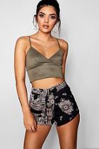 Boohoo Claire Wrap Tie Front Scarf Print Shorts