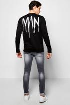 Boohoo Man Back Print Sweater With Side Zips Black