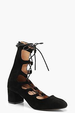 Boohoo Block Heel Lace Up Ballet Pumps