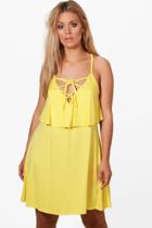 Boohoo Plus Olivia Lace Up Detail Layer Swing Dress Yellow