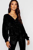 Boohoo Velvet Bell Sleeve Wrap Over Top