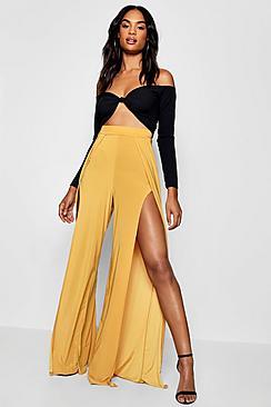 Boohoo Tall Split Leg Slinky Wide Leg Pants